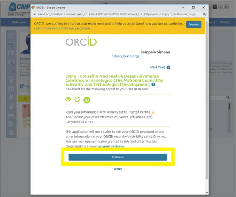 Autorizar ORCID Plataforma Lattes