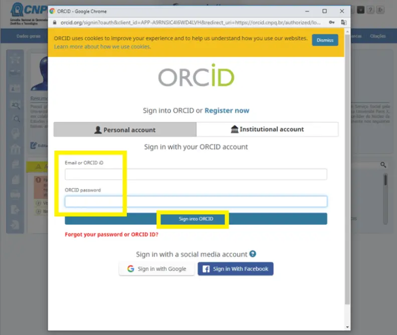 Entre com e-mail ou ORCID