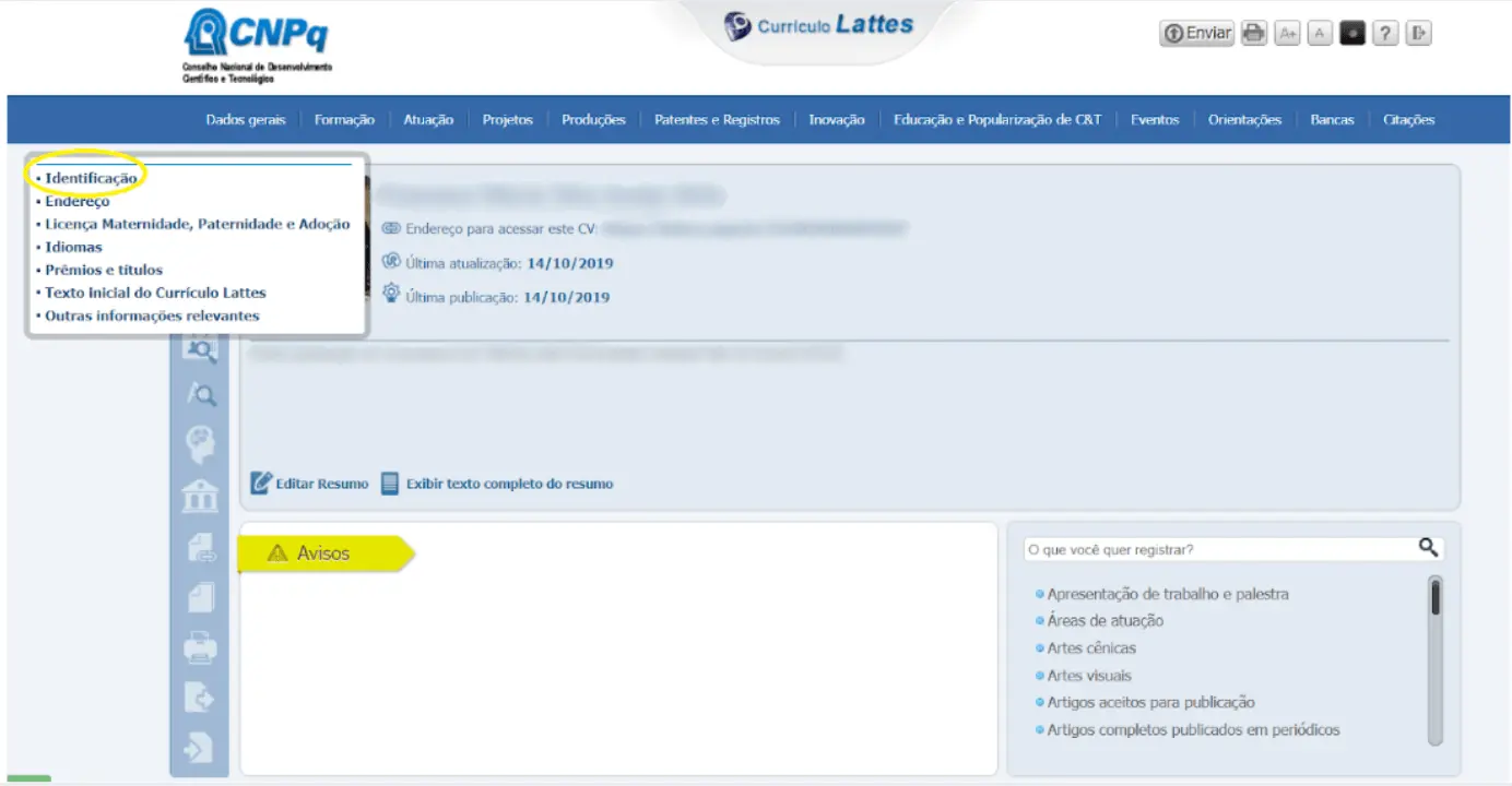 Identificação Plataforma Lattes