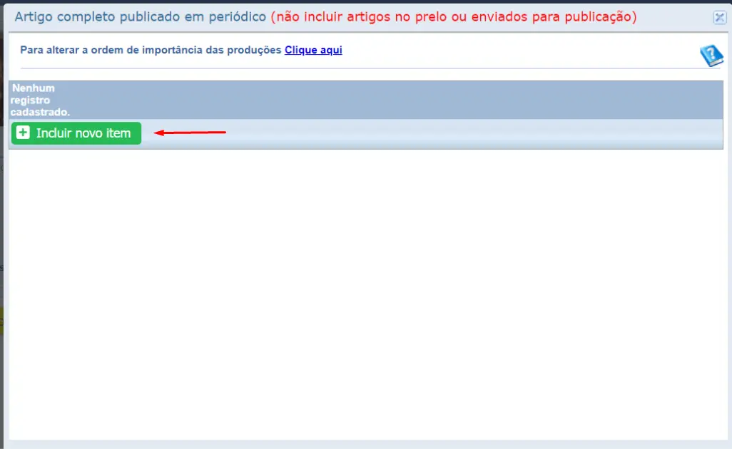 Incluir novo Item Currículo Lattes
