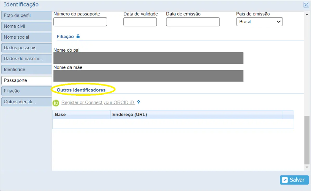 Outros indentificadores Plataforma Lattes