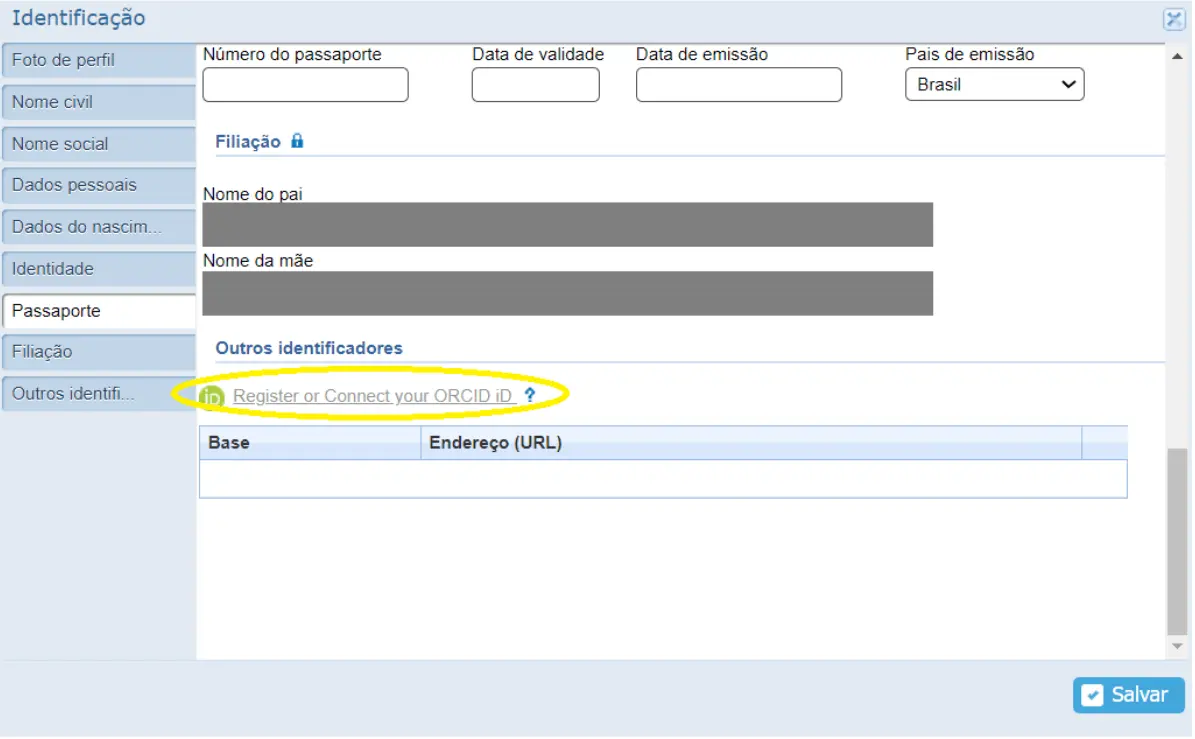 Registar ou conectar ORCID