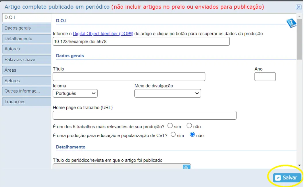 Salvar DOI Currículo Lattes