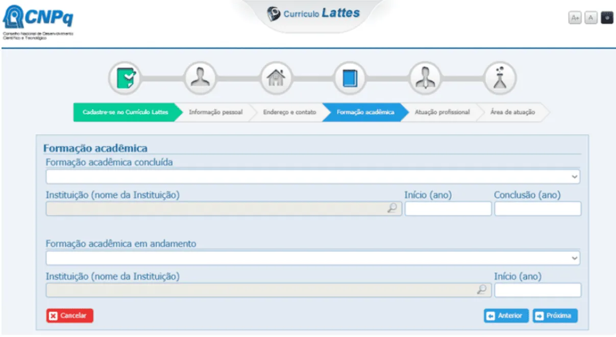 Formações Acadêmicas na Plataforma Lattes